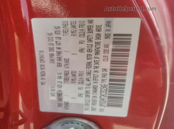 JM1NDAM72K0302349 2019 MAZDA MX-5 Темно-бордовый Вид наклейки с VIN-кодом