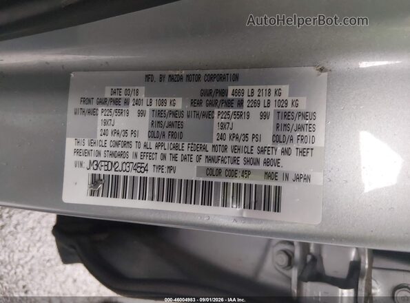 JM3KFBDM2J0374554 2018 MAZDA CX-5 Silver Widok komory silnika