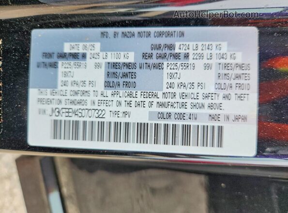 JM3KFBEM4S0707322 2025 MAZDA CX-5 Black VIN კოდის სტიკერის ხედი