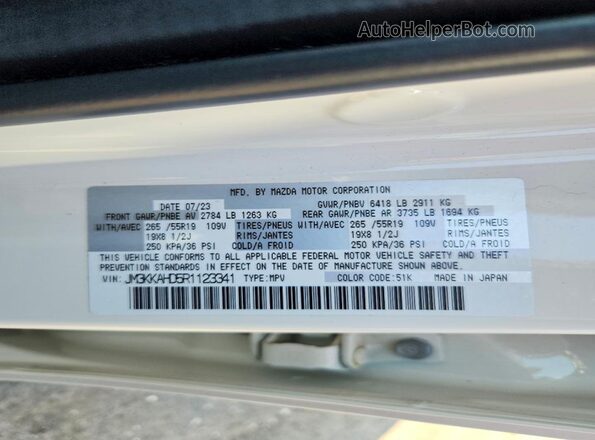 JM3KKAHD5R1123341 2024 MAZDA CX-90 White Вид наклейки з VIN-кодом