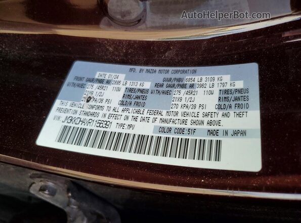 JM3KKDHAXR1156391 2024 MAZDA CX-90 Purple VIN sticker view