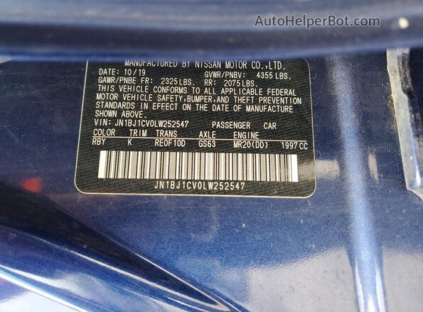 JN1BJ1CV0LW252547 2020 NISSAN ROGUE Синий Панорамный вид салона 360°