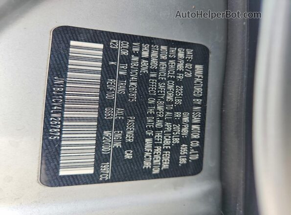 JN1BJ1CV4LW267875 2020 NISSAN ROGUE Silver VIN კოდის სტიკერის ხედი
