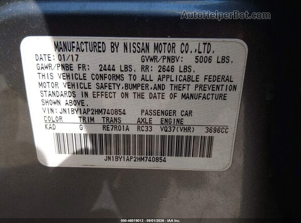 JN1BY1AP2HM740854 2017 INFINITI Q70 Gray Շարժիչի բաժամունքի տեսք