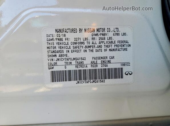 JN1CV7AP0JM241542 2018 INFINITI Q50 White Vista del compartimento del motor
