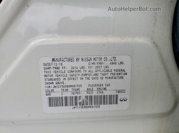 JN1CV7AR8HM681505 2017 INFINITI Q50 White ძრავის განყოფილების ხედი