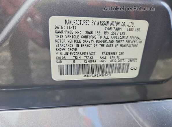 JN1EV7AP2JM361433 2018 INFINITI Q50 Gray Vista del compartimento del motor