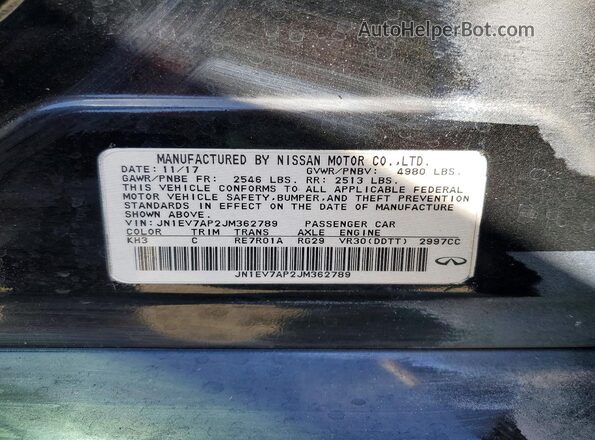 JN1EV7AP2JM362789 2018 INFINITI Q50 Blue VIN sticker view