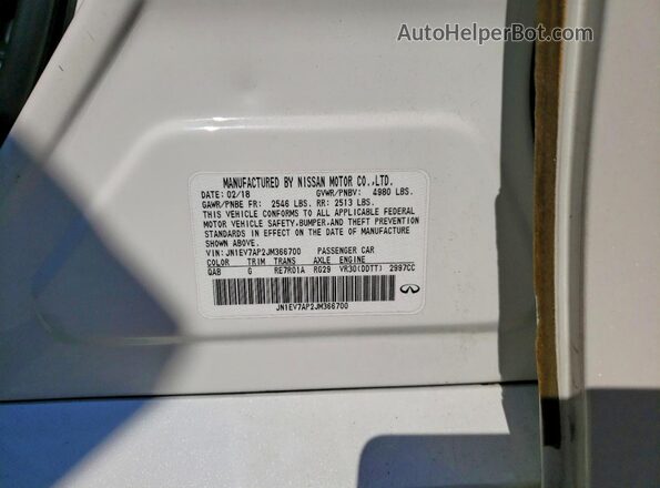 JN1EV7AP2JM366700 2018 INFINITI Q50 White VIN sticker view
