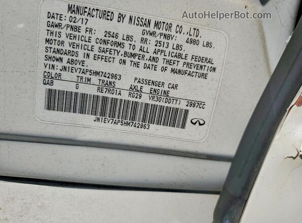 JN1EV7AP5HM742963 2017 INFINITI Q50 White Вид підкапотного простору