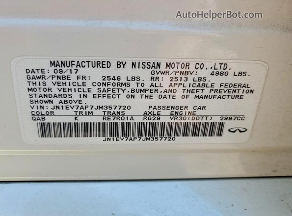 JN1EV7AP7JM357720 2018 INFINITI Q50 White Շարժիչի բաժամունքի տեսք
