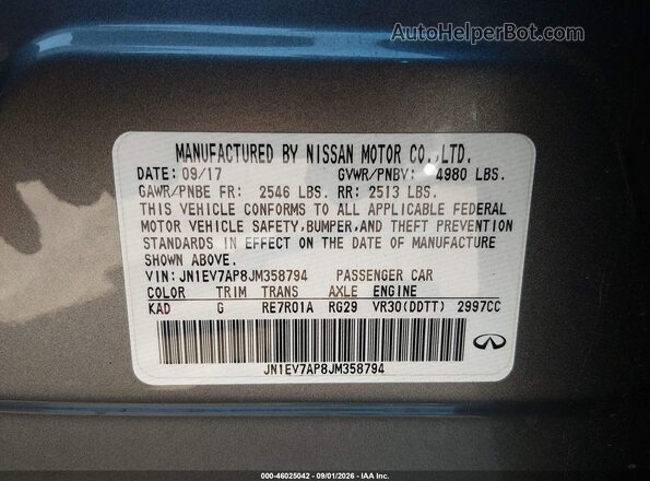 JN1EV7AP8JM358794 2018 INFINITI Q50 Gray Շարժիչի բաժամունքի տեսք