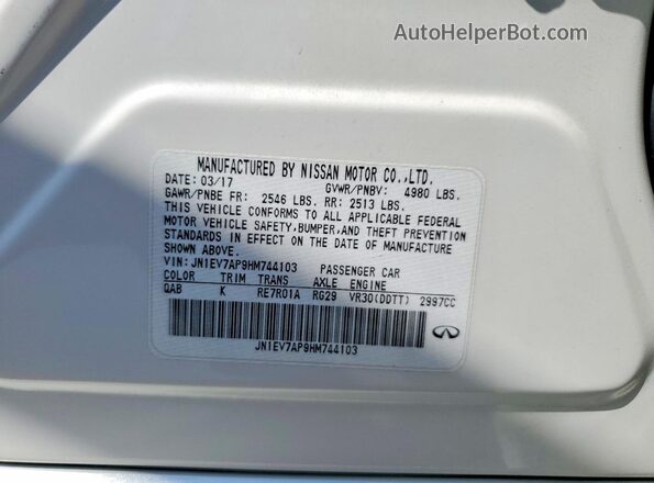 JN1EV7AP9HM744103 2017 INFINITI Q50 White Вид підкапотного простору