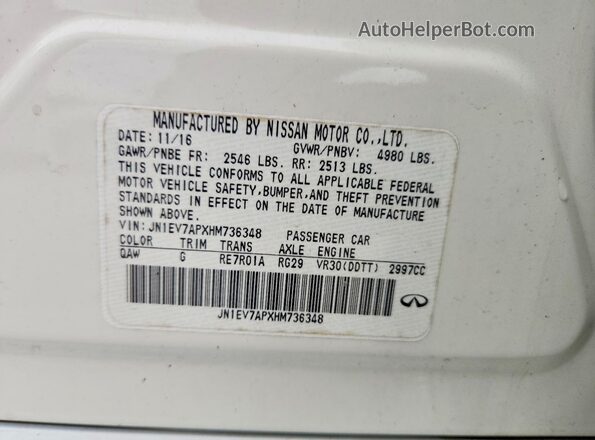 JN1EV7APXHM736348 2017 INFINITI Q50 White Vista del compartimento del motor
