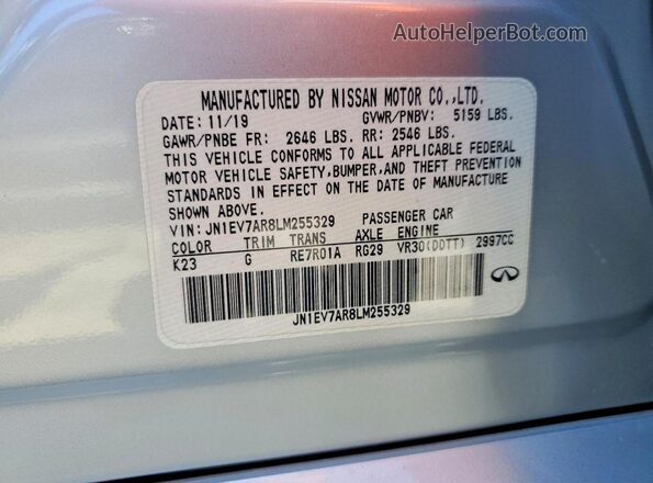JN1EV7AR8LM255329 2020 INFINITI Q50 Silver Вид підкапотного простору