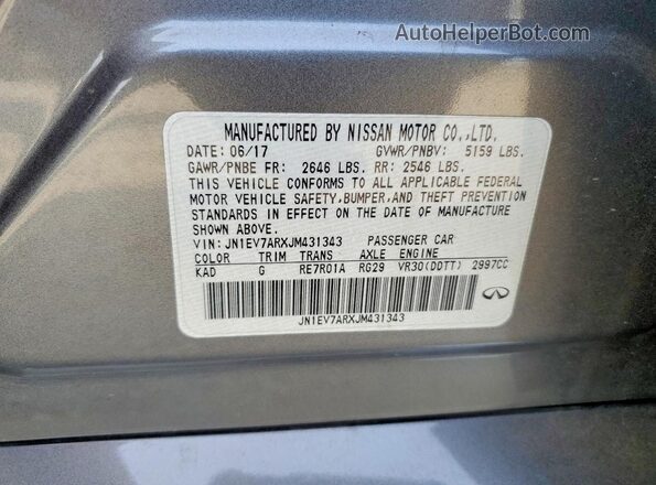 JN1EV7ARXJM431343 2018 INFINITI Q50 Silver VIN կոդի պիտակի տեսք