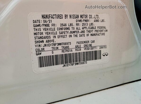 JN1EV7BP3MM706973 2021 INFINITI Q50 White Շարժիչի բաժամունքի տեսք
