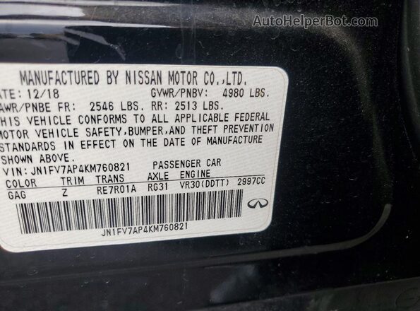 JN1FV7AP4KM760821 2019 INFINITI Q50 Black Вид підкапотного простору