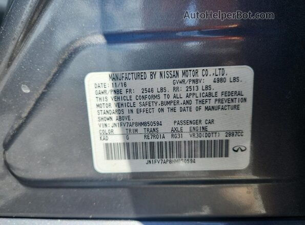 JN1FV7AP8HM850594 2017 INFINITI Q50 Gray Вид підкапотного простору