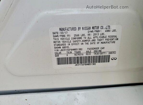 JN1FV7AP9HM851382 2017 INFINITI Q50 Белый Вид наклейки с VIN-кодом