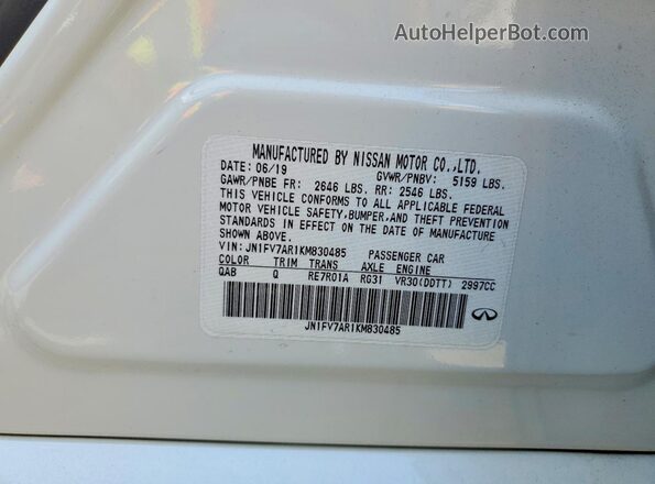 JN1FV7AR1KM830485 2019 INFINITI Q50 White Engine compartment view