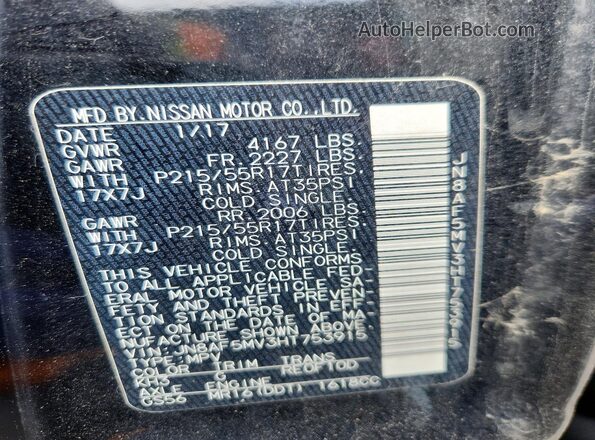 JN8AF5MV3HT753915 2017 NISSAN JUKE Black VIN կոդի պիտակի տեսք