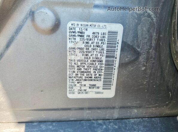 JN8AT2MV0HW260425 2017 NISSAN ROGUE Gray Widok naklejki z numerem VIN