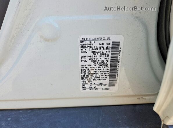 JN8AT2MV3GW140293 2016 NISSAN ROGUE White Вид підкапотного простору