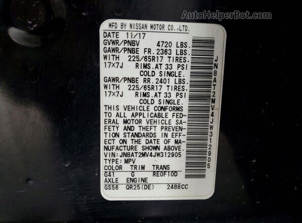 JN8AT2MV4JW312905 2018 NISSAN ROGUE Black VIN sticker view
