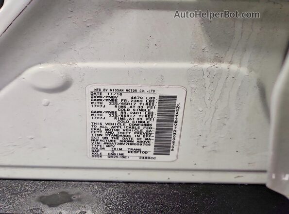 JN8AT2MV7HW009756 2017 NISSAN ROGUE White Вид підкапотного простору