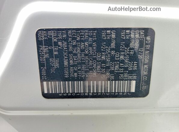 JN8AT3CA3MW010899 2021 NISSAN ROGUE White VIN sticker view