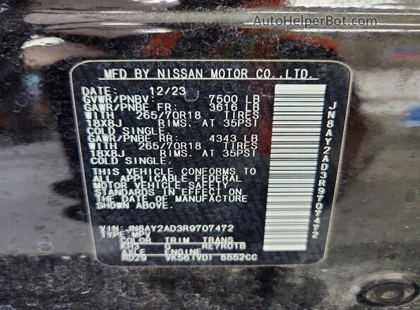 JN8AY2AD3R9707472 2024 NISSAN ARMADA Black Սալոնի 360 աստիճան տեսք