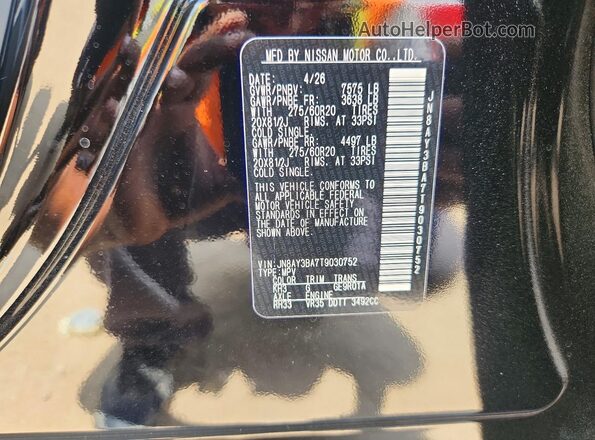 JN8AY3BA7T9030752 2026 NISSAN ARMADA Black Widok naklejki z numerem VIN
