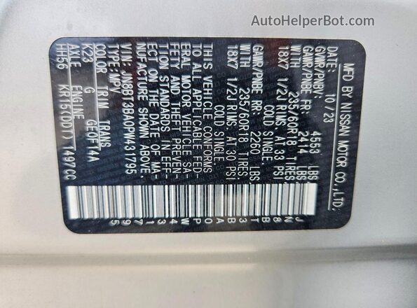 JN8BT3BA0PW431795 2023 NISSAN ROGUE Серебряный Панорамный вид салона 360°
