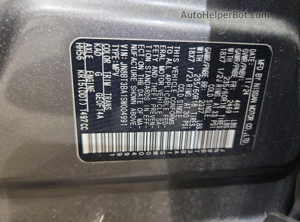 JN8BT3BA1SW004991 2025 NISSAN ROGUE Gray Vista interior de 360 grados