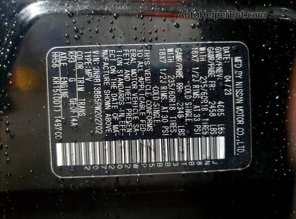 JN8BT3BB5PW202702 2023 NISSAN ROGUE Черный Вид наклейки с VIN-кодом