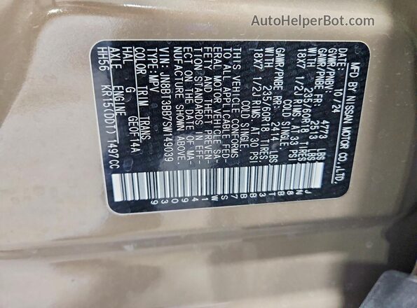 JN8BT3BB7SW149039 2025 NISSAN ROGUE Brown Vista de la etiqueta del VIN