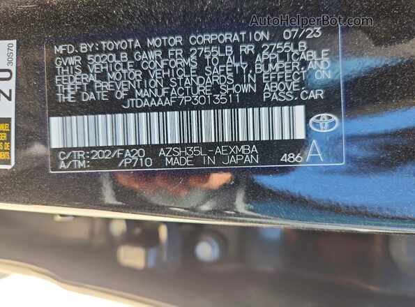 JTDAAAAF7P3013511 2023 TOYOTA CROWN Black Vista de la etiqueta del VIN