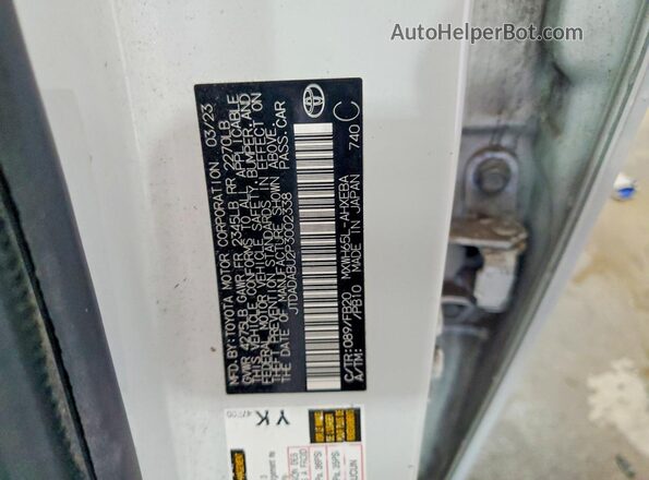 JTDADABU2P3002338 2023 TOYOTA PRIUS White Widok naklejki z numerem VIN