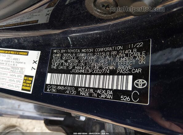 JTDB4MEE3PJ002774 2023 TOYOTA COROLLA Blue Vista del compartimento del motor