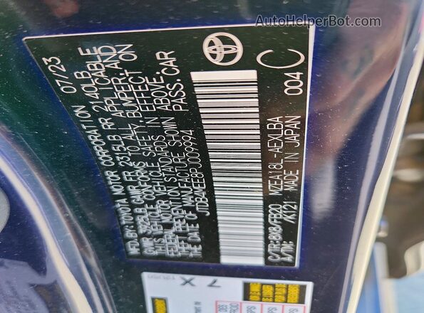 JTDB4MEE8PJ009994 2023 TOYOTA COROLLA Blue Vista de la etiqueta del VIN