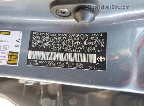 JTDBCMFE7R3068544 2024 TOYOTA COROLLA Blue Widok naklejki z numerem VIN