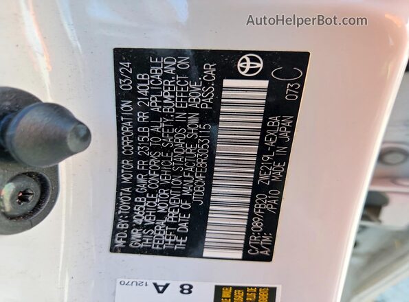 JTDBCMFE8R3053115 2024 TOYOTA COROLLA Белый Вид подкапотного пространства