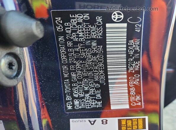 JTDBCMFE8RJ031594 2024 TOYOTA COROLLA Blue Vista del compartimento del motor
