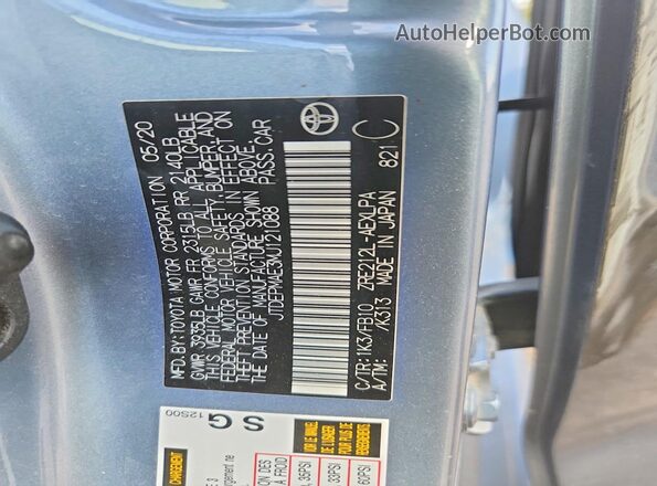 JTDEPMAE3MJ121088 2021 TOYOTA COROLLA Blue Вид наклейки з VIN-кодом