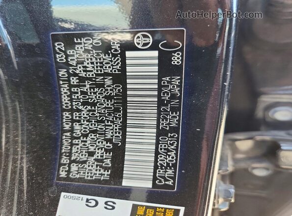 JTDEPRAE6LJ111750 2020 TOYOTA COROLLA Black Vista del compartimento del motor
