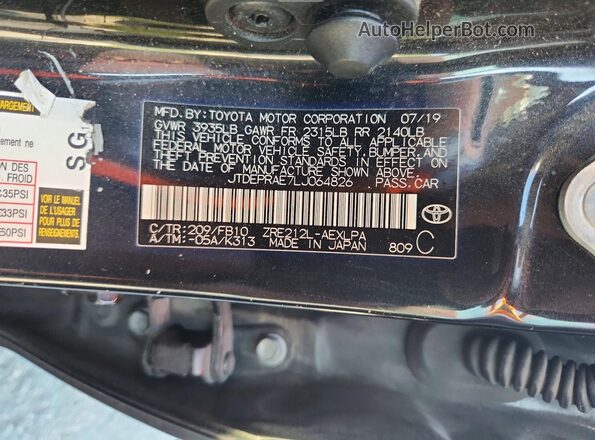 JTDEPRAE7LJ064826 2020 TOYOTA COROLLA Black Engine compartment view