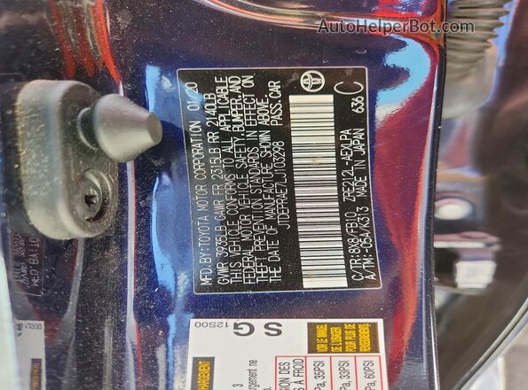 JTDEPRAE7LJ103298 2020 TOYOTA COROLLA Blue VIN sticker view