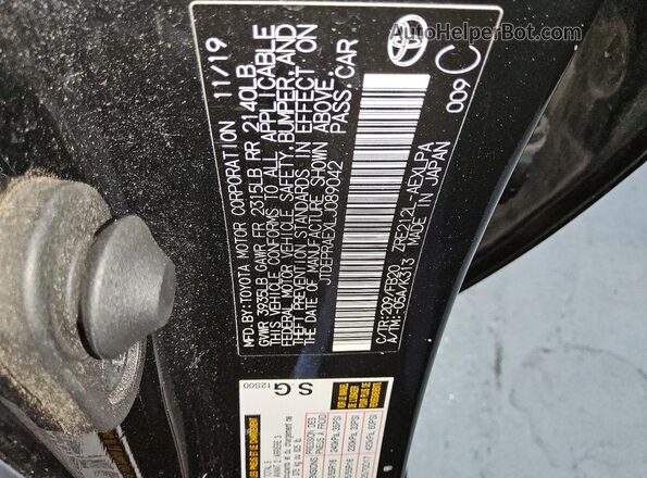 JTDEPRAEXLJ089042 2020 TOYOTA COROLLA Черный Вид наклейки с VIN-кодом