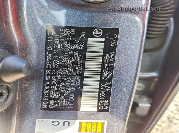 JTDKAMFP2N3224779 2022 TOYOTA PRIUS Gray Вид наклейки з VIN-кодом